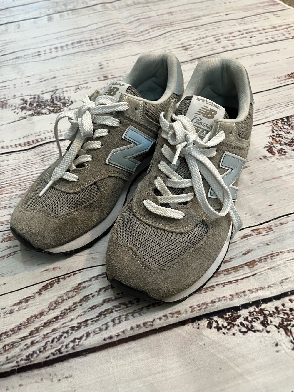 New Balance Women’s 574 Classic Gray and White Sneakers